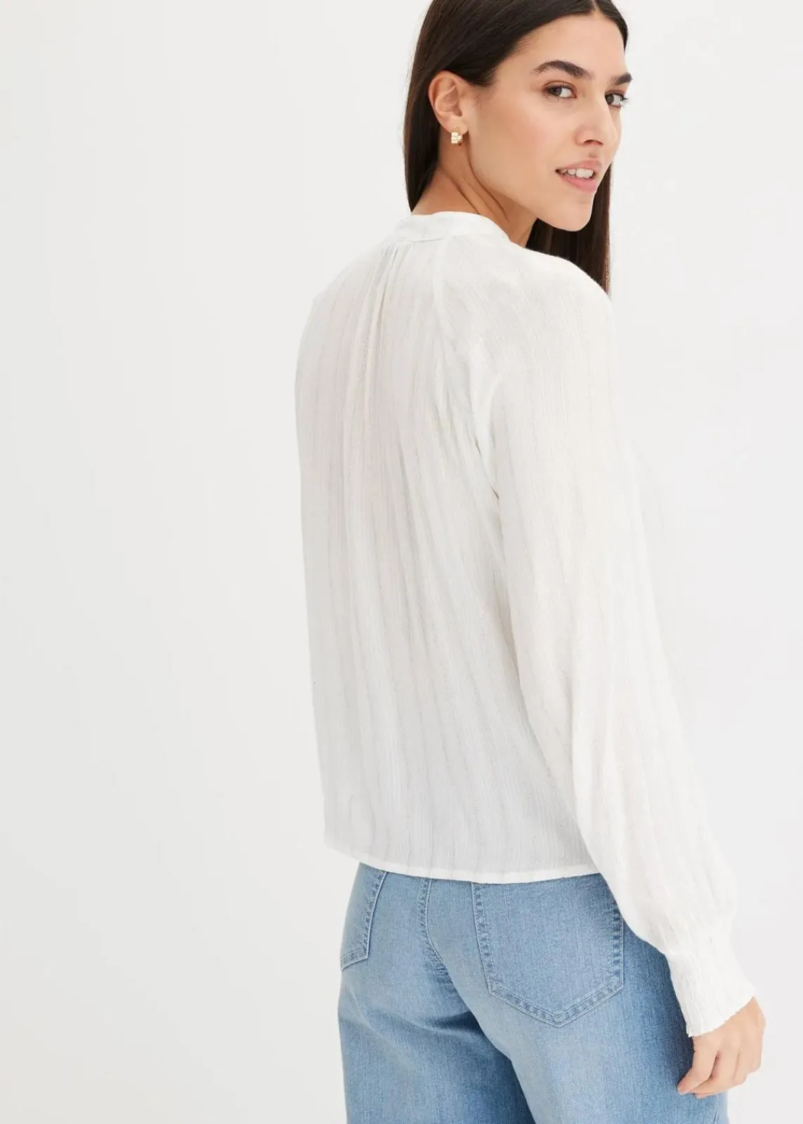 bonprix Bekleidung·Jacken & Mäntel|Blusen & Tuniken|Crinkle-Bluse mit Lurex weiß gestreift