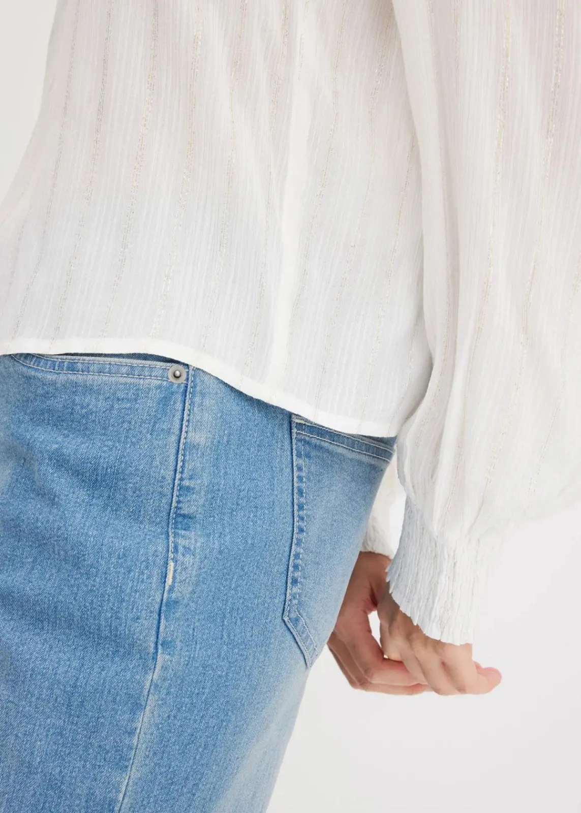 bonprix Bekleidung·Jacken & Mäntel|Blusen & Tuniken|Crinkle-Bluse mit Lurex weiß gestreift