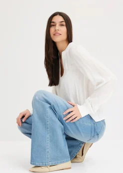 bonprix Bekleidung·Jacken & Mäntel|Blusen & Tuniken|Crinkle-Bluse mit Lurex weiß gestreift