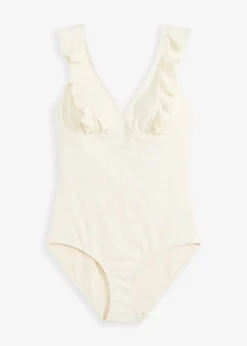bonprix Badeanzüge|Bademode·Badeanzüge|Crochet Badeanzug mit Volant vanille