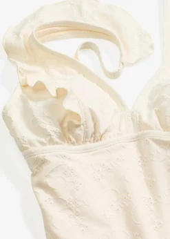 bonprix Badeanzüge|Bademode·Badeanzüge|Crochet Badeanzug mit Volant vanille