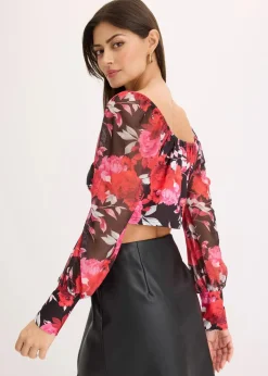 bonprix Bekleidung·Jacken & Mäntel|Blusen & Tuniken|Cropped Blusentop schwarz geblümt