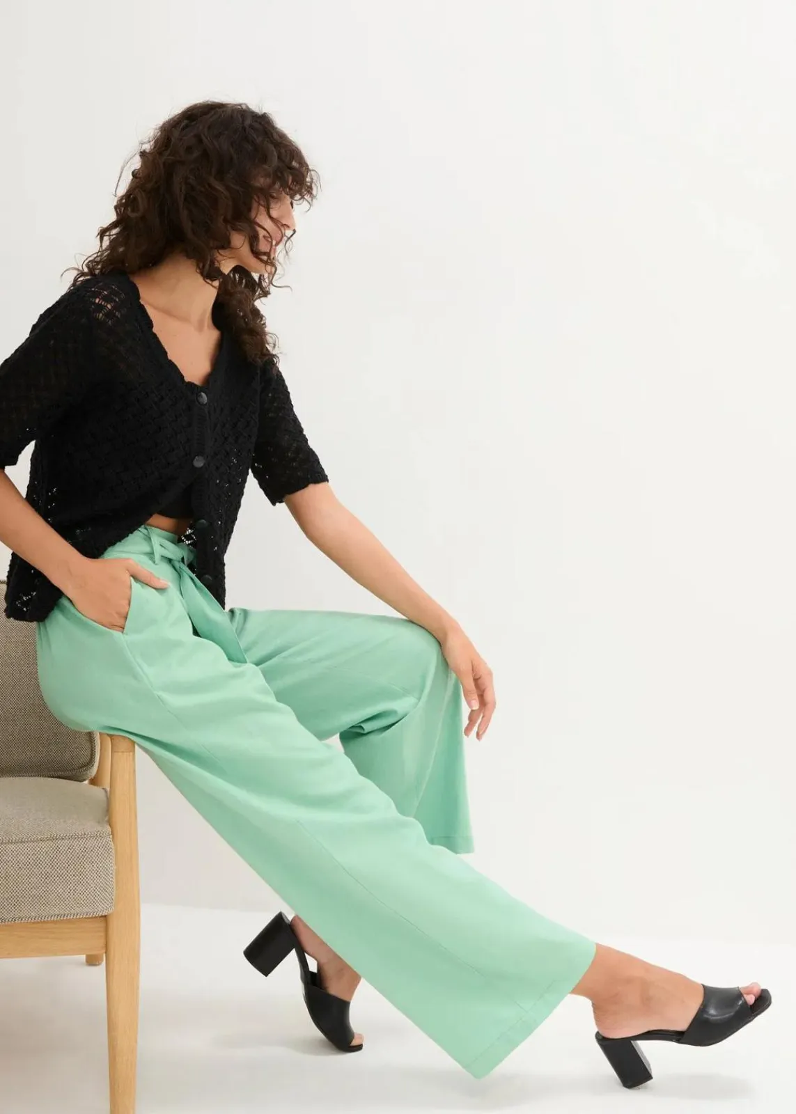 bonprix Bekleidung·Kleider|Hosen|Culotte aus luftigem Leinen-Mix mint