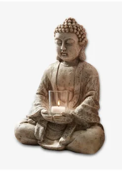 bonprix Kerzenhalter|Wohnaccessoires|Deko-Figur Buddha mit Teelichthalter grau
