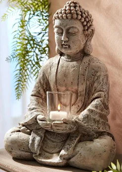bonprix Kerzenhalter|Wohnaccessoires|Deko-Figur Buddha mit Teelichthalter grau