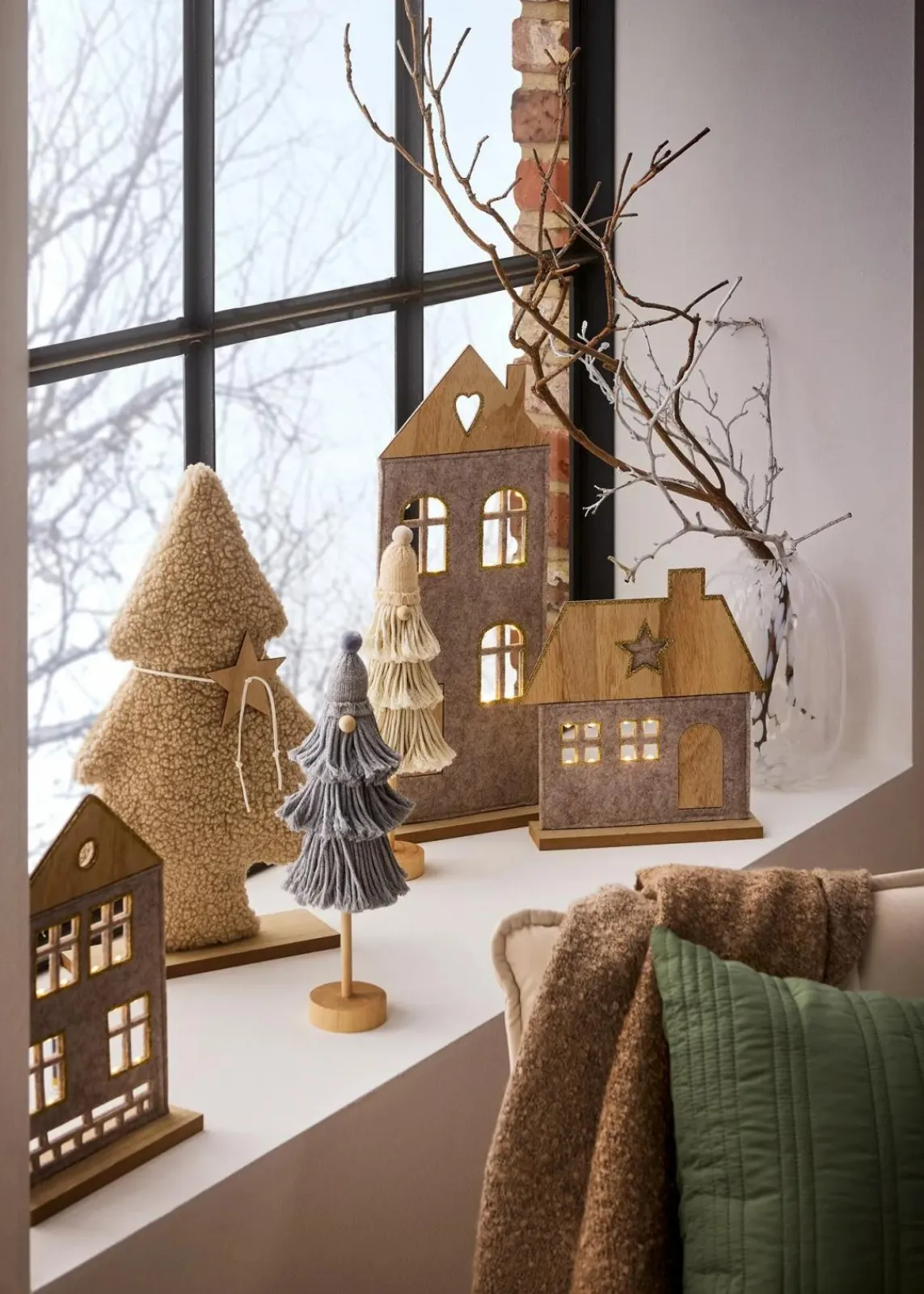 bonprix Wohnaccessoires|Weihnachtsdeko & -Textilien·Beleuchtung|Deko-Figur Wichtel in Zotteloptik (2er Pack) creme/grau