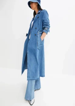 bonprix Bekleidung·Hosen|Jacken & Mäntel|Denim Trenchcoat mittelblau denim