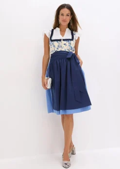 bonprix Bekleidung·Pullover & Strickjacken|Kleider|Dirndl mit bestickter Schürze (2-tlg.Set) dunkelblau/beige geblümt