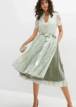bonprix Kleider|Kurzgrößen|Dirndl mit Jacquard und Stickerei (2-tlg.Set) seegras