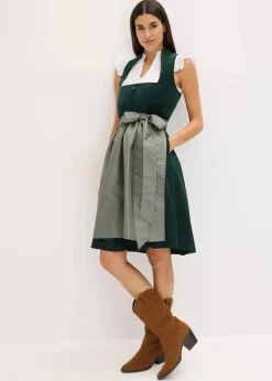 bonprix Bekleidung·Pullover & Strickjacken|Kleider|Dirndl mit Samt-Mieder und Satin-Schürze (2-tlg.Set) dunkeloliv/oliv