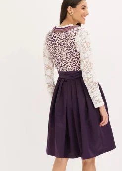 bonprix Bekleidung·Pullover & Strickjacken|Kleider|Dirndl und Schürze (2-tlg.Set) dunkellila/kieselbeige