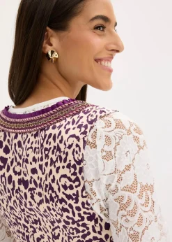 bonprix Bekleidung·Pullover & Strickjacken|Kleider|Dirndl und Schürze (2-tlg.Set) dunkellila/kieselbeige