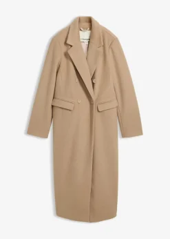bonprix Bekleidung·Hosen|Nachhaltigere Materialien|Doppelreihiger Mantel in Wolloptik khakibeige