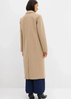 bonprix Bekleidung·Hosen|Nachhaltigere Materialien|Doppelreihiger Mantel in Wolloptik khakibeige