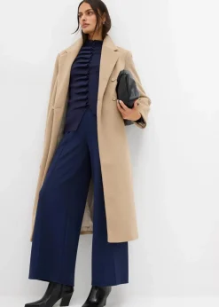 bonprix Bekleidung·Hosen|Nachhaltigere Materialien|Doppelreihiger Mantel in Wolloptik khakibeige