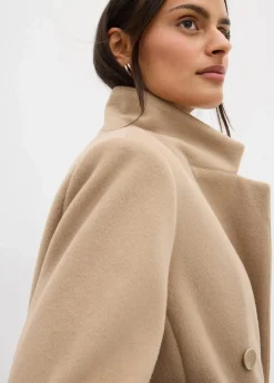 bonprix Bekleidung·Hosen|Nachhaltigere Materialien|Doppelreihiger Mantel in Wolloptik khakibeige