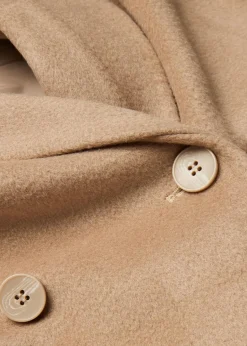 bonprix Bekleidung·Hosen|Nachhaltigere Materialien|Doppelreihiger Mantel in Wolloptik khakibeige