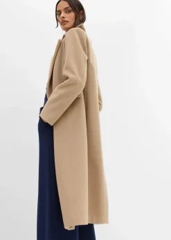 bonprix Bekleidung·Hosen|Nachhaltigere Materialien|Doppelreihiger Mantel in Wolloptik khakibeige