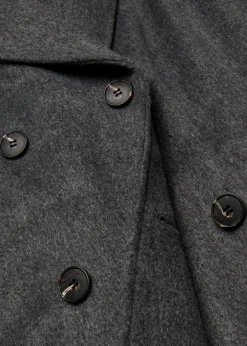 bonprix Kurzgrößen|Bekleidung·Hosen|Doppelreihiger Oversize-Mantel in Wolloptik anthrazit meliert