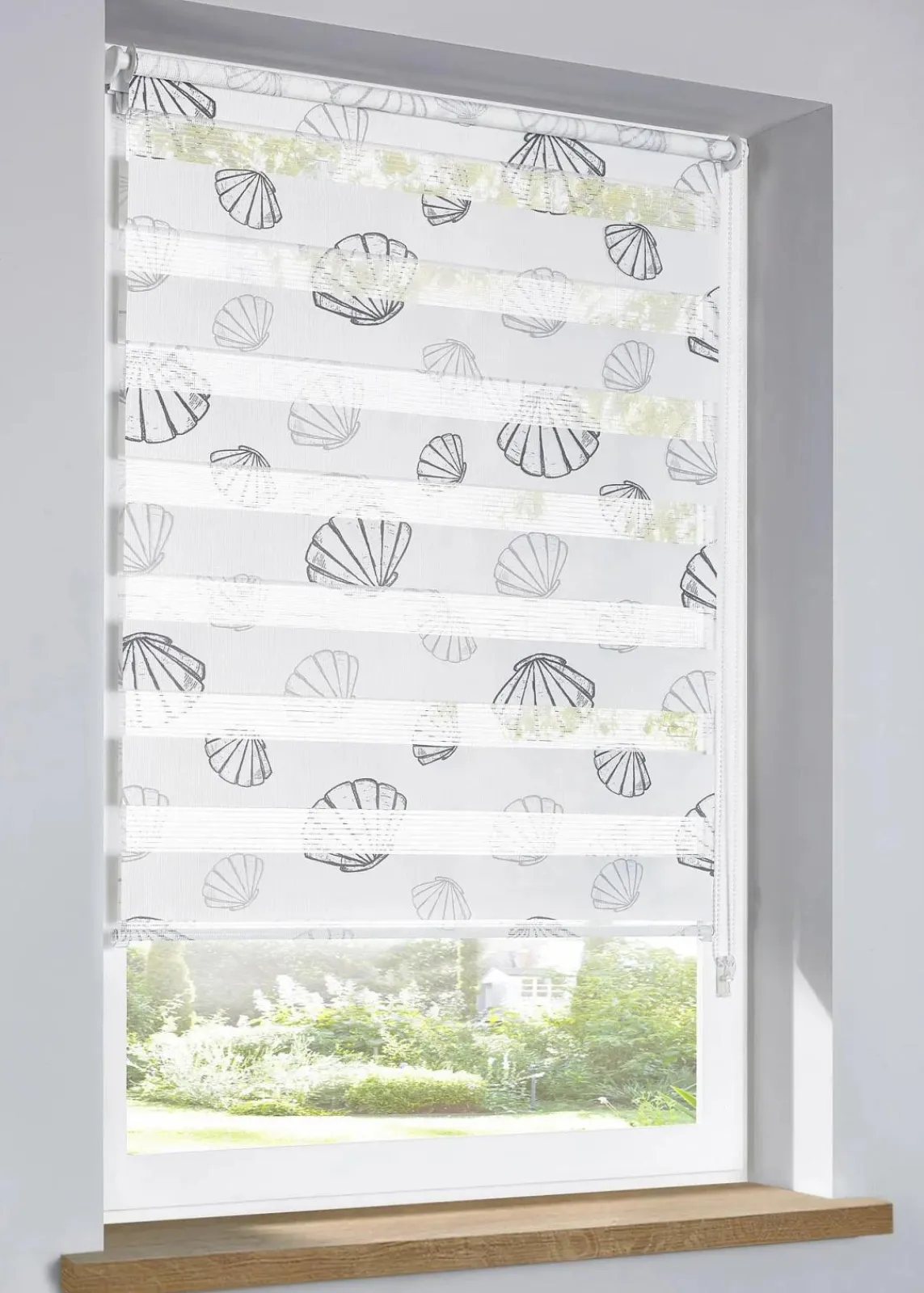 bonprix Rollos|Doppelrollo mit Muscheldruck weiß/grau/sand