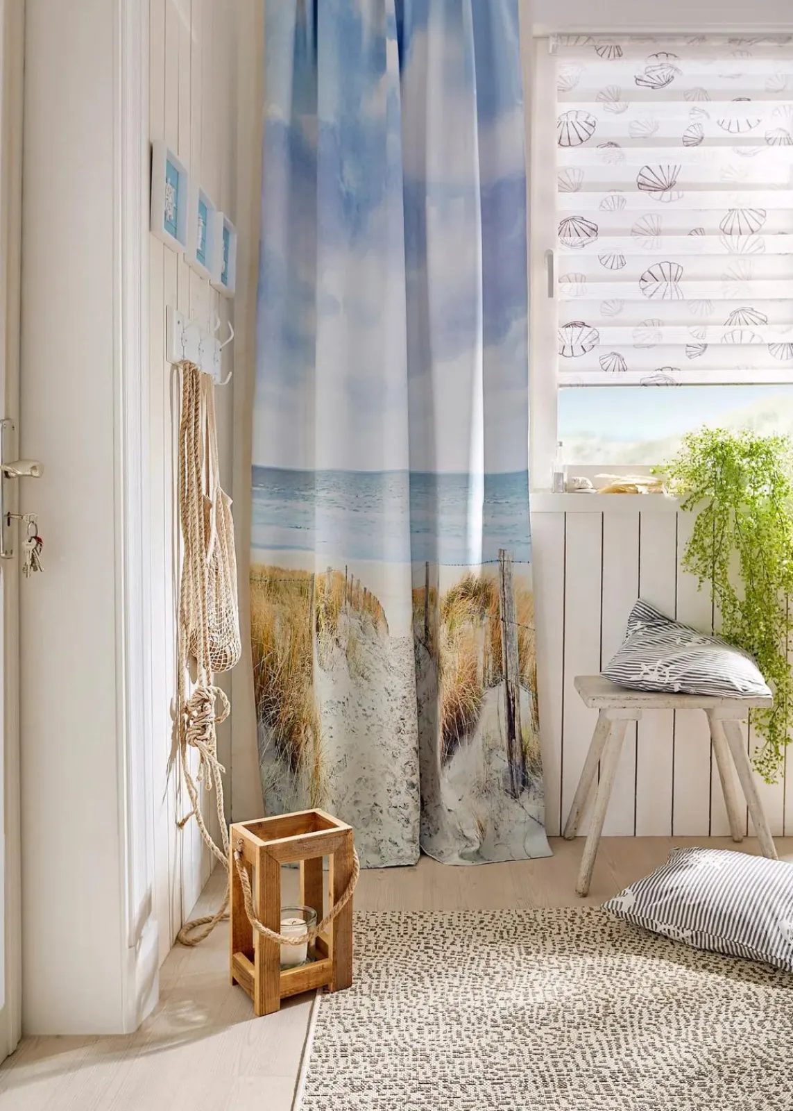 bonprix Rollos|Doppelrollo mit Muscheldruck weiß/grau/sand