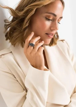 Edelstahlring veredelt mit Glaskristallen|bonprix Discount