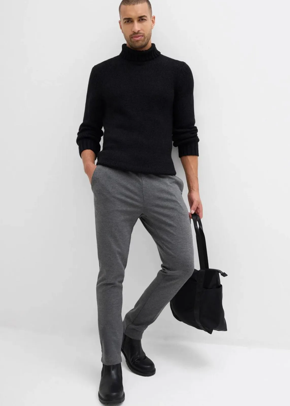 bonprix Große Größen|Hosen|elegante Super-Stretchhose mit Komfortbund, Slim Fit grau meliert