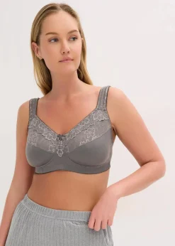 bonprix Große Cups D-H|Nachhaltigere Materialien|Entlastungs-BH ohne Bügel mit gepolsterten Trägern (2er Pack) granitgrau+weiß