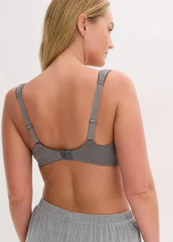 bonprix Große Cups D-H|Nachhaltigere Materialien|Entlastungs-BH ohne Bügel mit gepolsterten Trägern (2er Pack) granitgrau+weiß