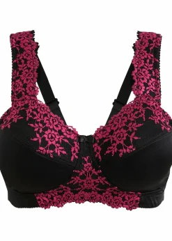 bonprix Große Cups D-H|Bhs|Entlastungs-BH ohne Bügel mit gepolsterten Trägern schwarz/fuchsiapink