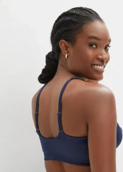 bonprix Wäsche·Große Cups D-H|Wäsche·Bhs|Entlastungs-BH ohne Bügel mit praktischem Vorderverschluss dunkelblau