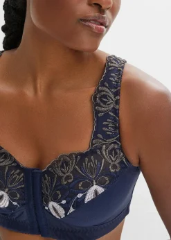 bonprix Wäsche·Große Cups D-H|Wäsche·Bhs|Entlastungs-BH ohne Bügel mit praktischem Vorderverschluss dunkelblau