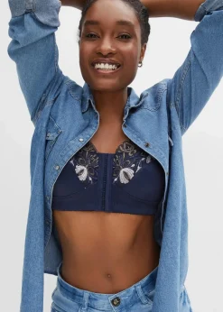 bonprix Wäsche·Große Cups D-H|Wäsche·Bhs|Entlastungs-BH ohne Bügel mit praktischem Vorderverschluss dunkelblau