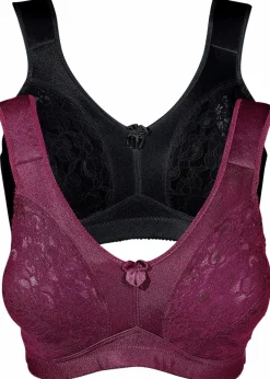 bonprix Große Cups D-H|Bhs|Entlastungs-BH ohne Bügel mit gepolsterten Trägern (2er Pack) schwarz+bordeaux