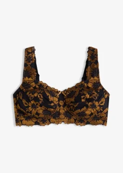 bonprix Wäsche·Große Cups D-H|Wäsche·Bhs|Entlastungs-BH ohne Bügel mit gepolsterten Trägern schwarz/goldbraun