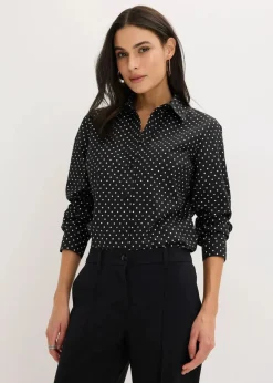 bonprix Bekleidung·Jacken & Mäntel|Blusen & Tuniken|2er Pack Hemdblusen mit Baumwolle weiß uni und schwarz/weiß gepunktet