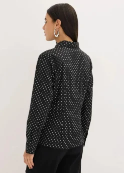bonprix Bekleidung·Jacken & Mäntel|Blusen & Tuniken|2er Pack Hemdblusen mit Baumwolle weiß uni und schwarz/weiß gepunktet