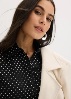 bonprix Bekleidung·Jacken & Mäntel|Blusen & Tuniken|2er Pack Hemdblusen mit Baumwolle weiß uni und schwarz/weiß gepunktet