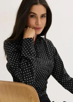 bonprix Bekleidung·Jacken & Mäntel|Blusen & Tuniken|2er Pack Hemdblusen mit Baumwolle weiß uni und schwarz/weiß gepunktet