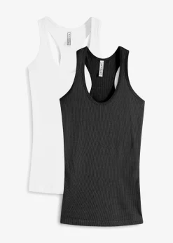 bonprix Nachhaltigere Materialien|Shirts & Tops|2er-Pack Ripp-Tanktop schwarz + weiß