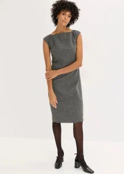 bonprix Bekleidung·Pullover & Strickjacken|Kleider|Etuikleid in Tweedoptik schwarz/wollweiß meliert