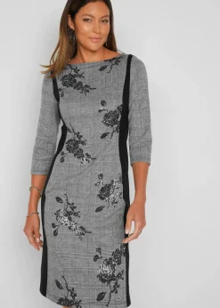 bonprix Bekleidung·Pullover & Strickjacken|Kleider|Etuikleid mit Paillettenstickerei schwarz kariert