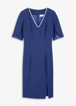 bonprix Bekleidung·Pullover & Strickjacken|Festliche Mode|Etuikleid mit Perlenapplikation mitternachtsblau