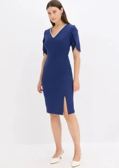 bonprix Bekleidung·Pullover & Strickjacken|Festliche Mode|Etuikleid mit Perlenapplikation mitternachtsblau