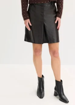 bonprix Bekleidung·Sportbekleidung|Röcke|Faltenrock aus Lacklederimitat dunkelbraun