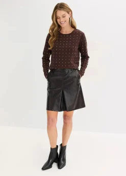 bonprix Bekleidung·Sportbekleidung|Röcke|Faltenrock aus Lacklederimitat dunkelbraun