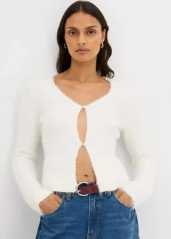 bonprix Bekleidung·Umstandsmode|Strickmode|Feinstrickjacke aus Federgarn wollweiß