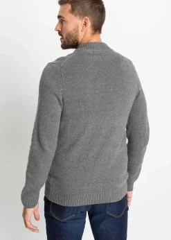 bonprix Pullover & Strickjacken|Basics|Feinstrickjacke aus reiner Baumwolle grau meliert