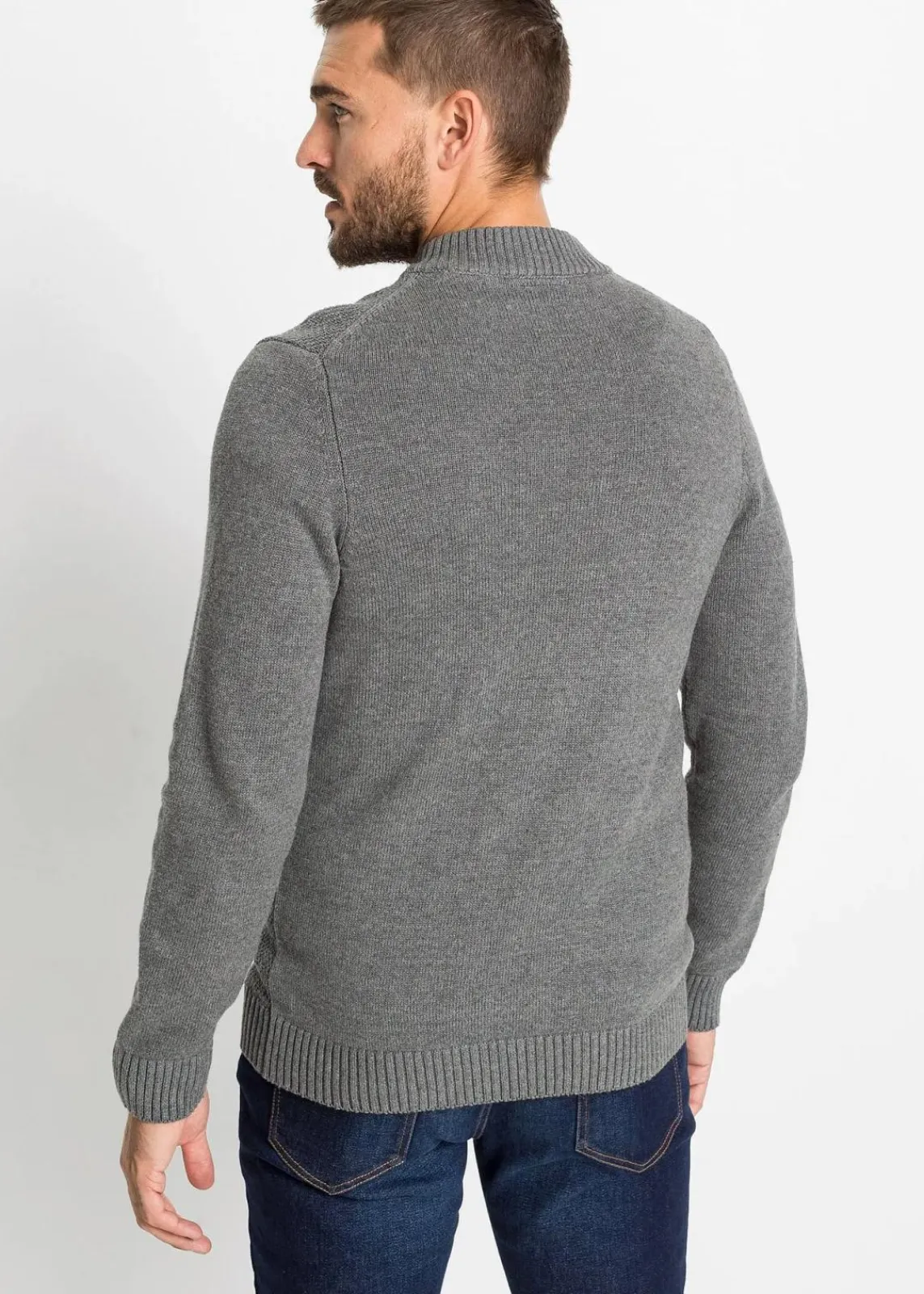 bonprix Pullover & Strickjacken|Basics|Feinstrickjacke aus reiner Baumwolle grau meliert