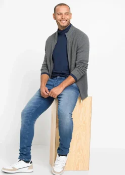 bonprix Pullover & Strickjacken|Basics|Feinstrickjacke aus reiner Baumwolle grau meliert